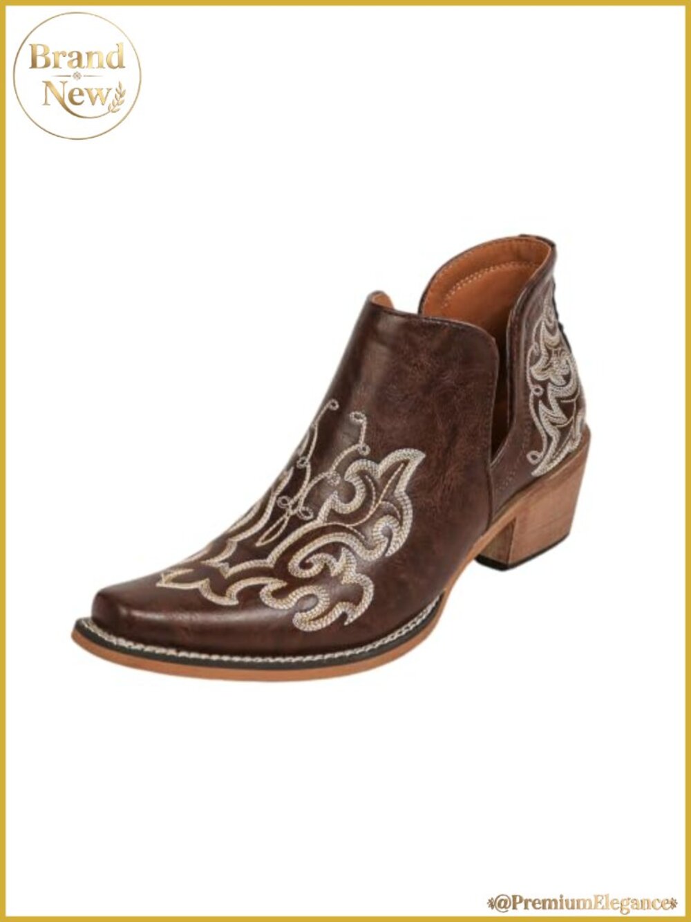 Cowgirl Western Ankle Boots Embroidered Chunky Heel Short Booties Women